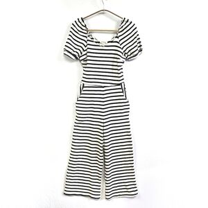 Monteau Black & Cream Stripe Jumpsuit Wide Leg Crop Size XS NWT